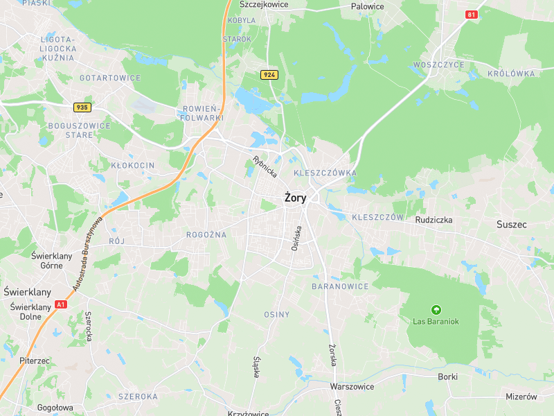 Map of Zory, Poland